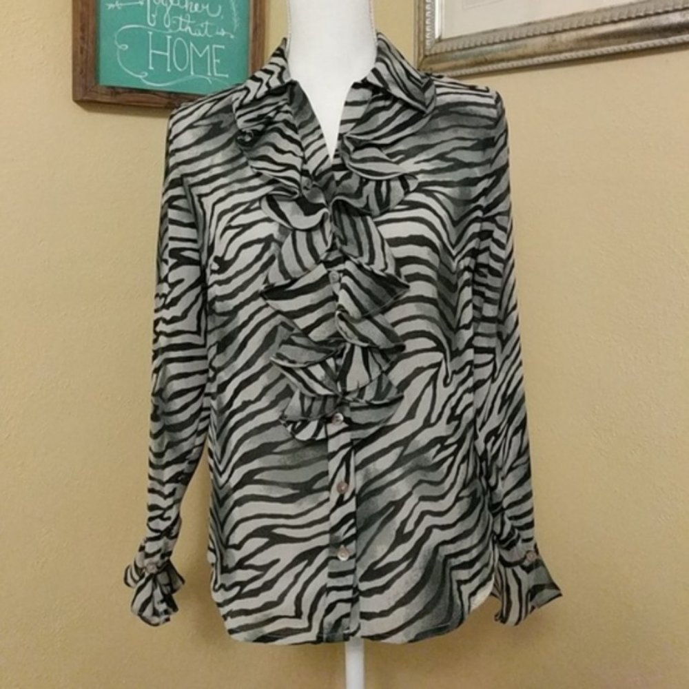 Vintage • Borcellini Zebra Print Button Up